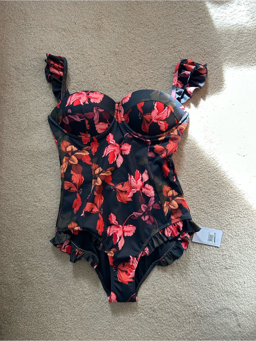 NWT Nordstrom Hutch One-Piece Swimsuit with Red-Orange Floral Print